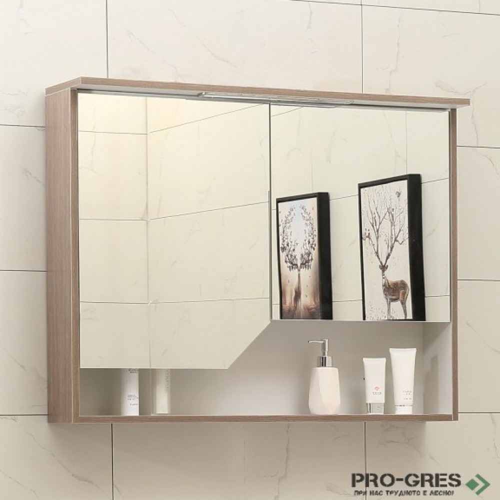 Горен PVC шкаф за бяня , огледален, с LED осветление 90см, Inter Ceramic ICMC 9015-70