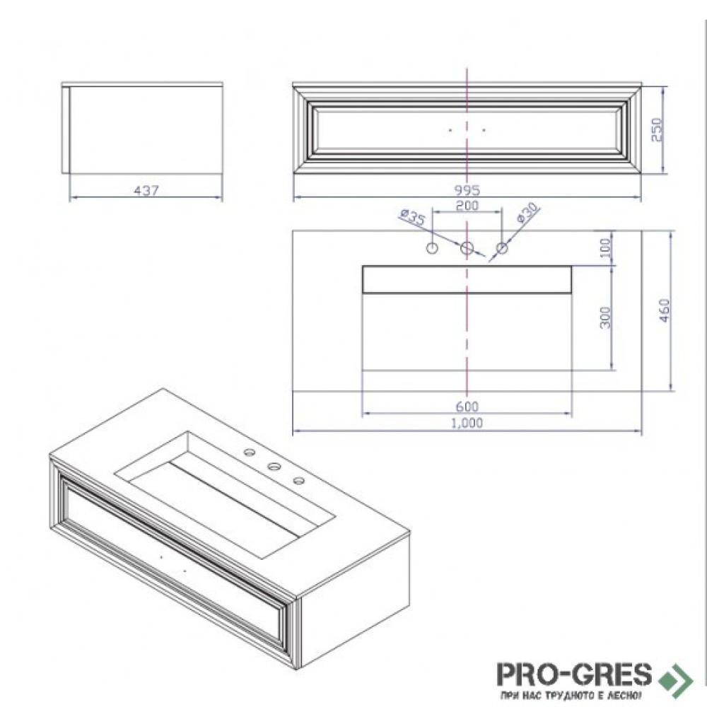 Долен шкаф за баня Stone Solid Surface 100см, Inter Ceramic ICP 10025 / 38416