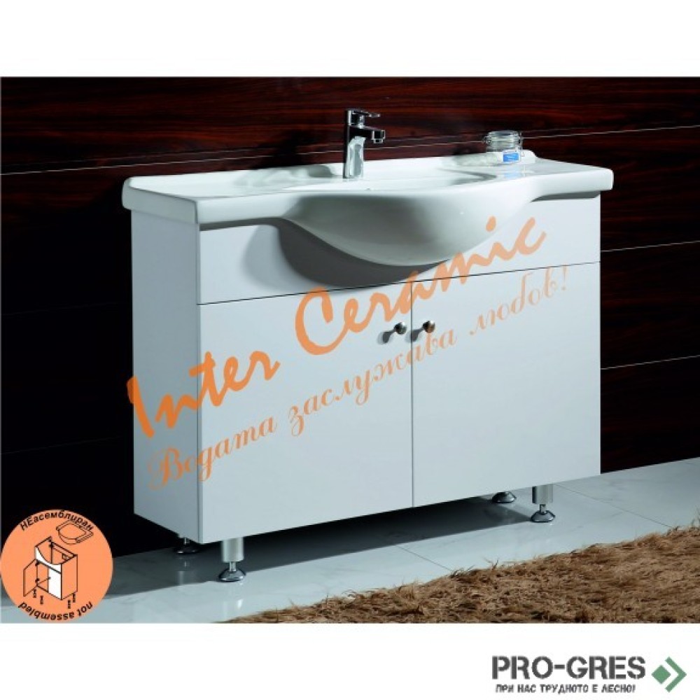 Стоящ шкаф за баня, МДФ, бял, с умивалник, Inter Ceramic ICP 10591