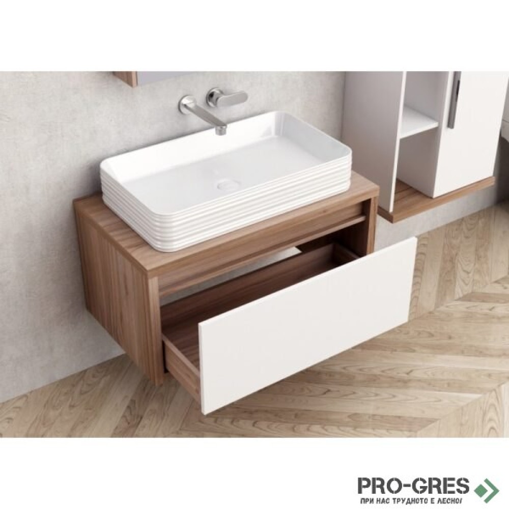 Долен шкаф за баня 80cm, бял/дървесен цвят, Inter Ceramic ICP 4540-80