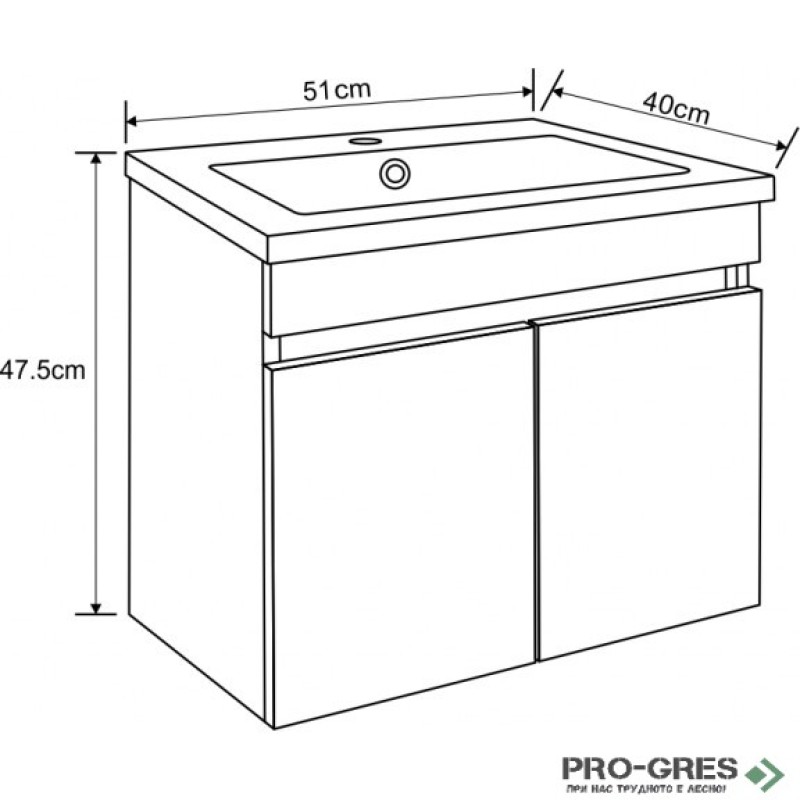 Долен PVC шкаф за баня 50см, Inter Ceramic ICP 5082