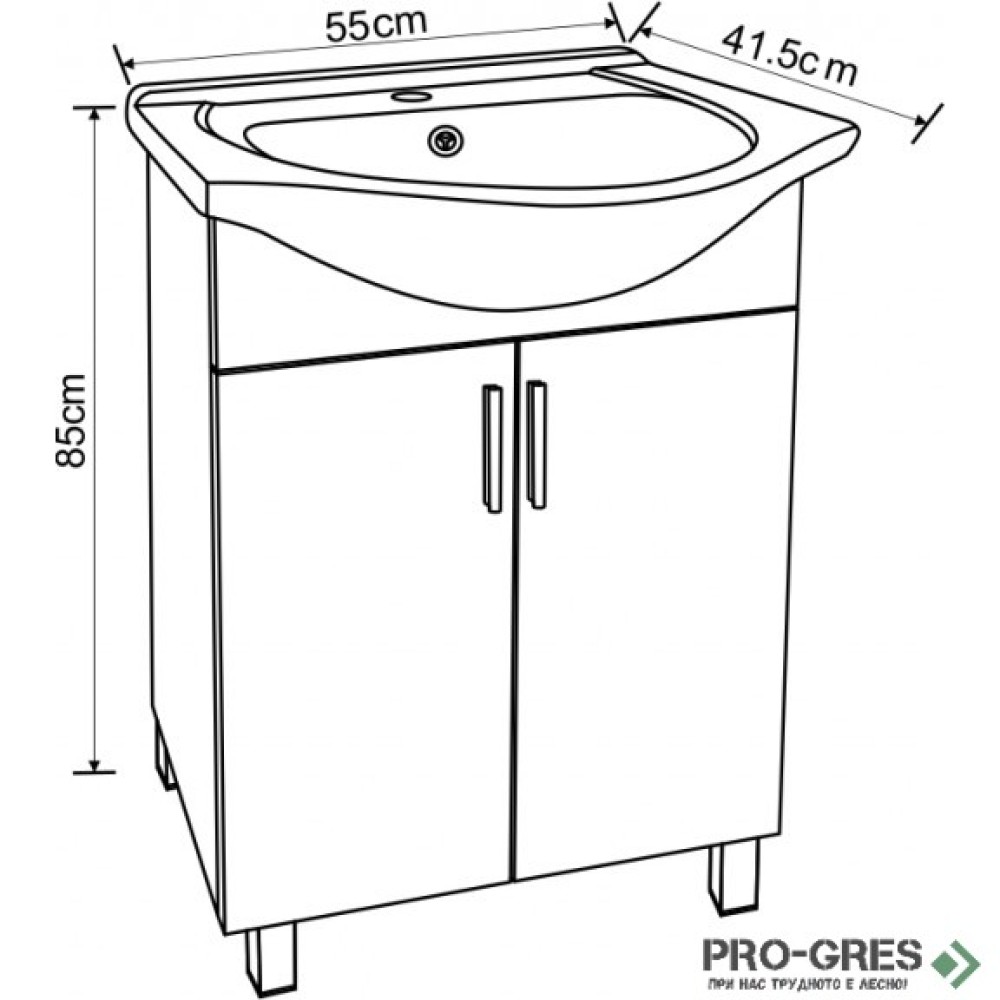 Стоящ PVC шкаф за баня 50см + умивалник, Inter Ceramic  ICP 5535 + 4255