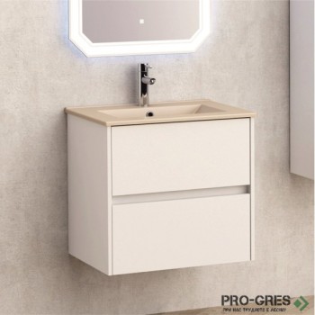 Долен шкаф за баня 60cм, с мивка, бежов мат, Inter Ceramic ICP 5955+ ICC 6066BG