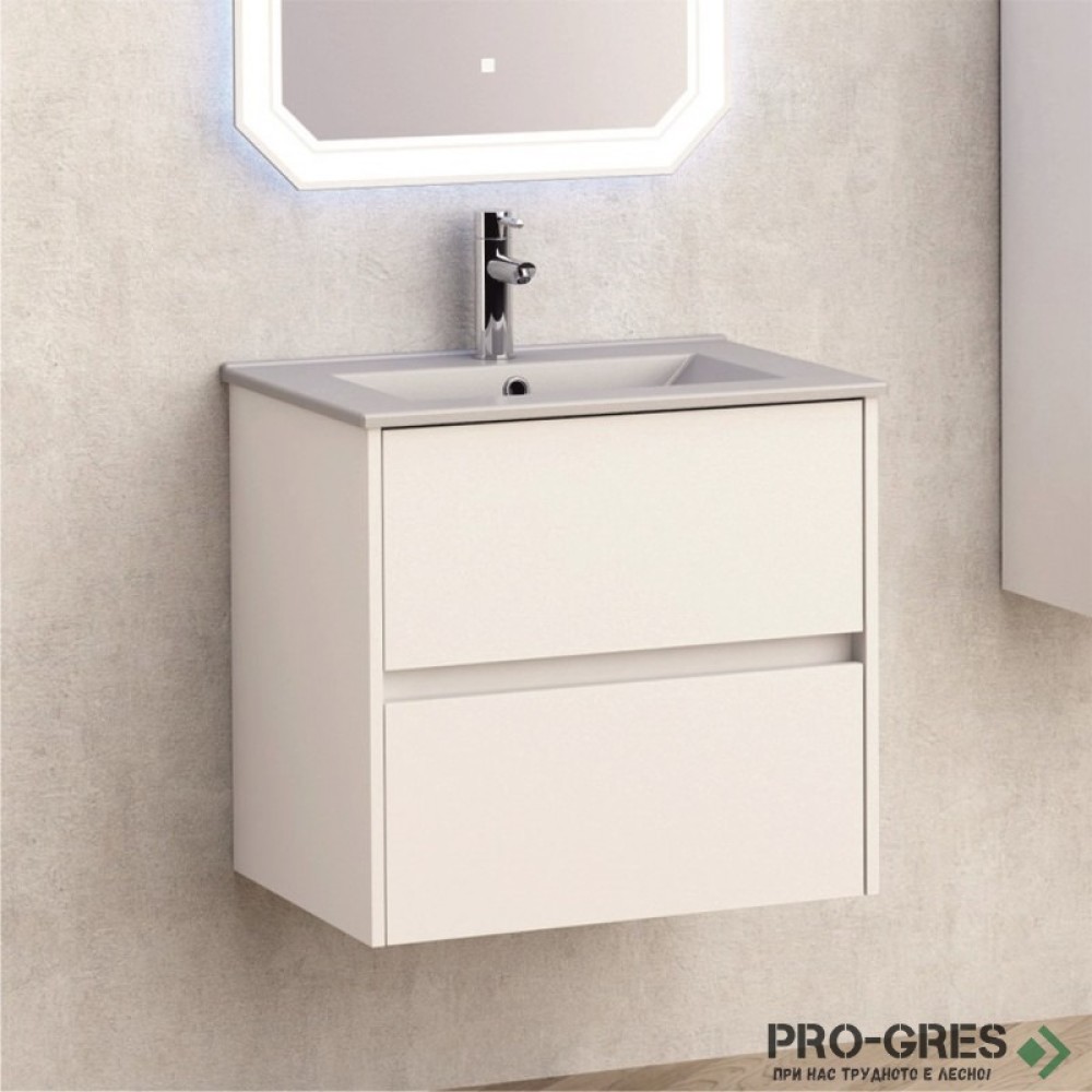 Долен шкаф за баня 60cm, с мивка, сив мат, Inter Ceramic  ICP 5955+ ICC 6066G