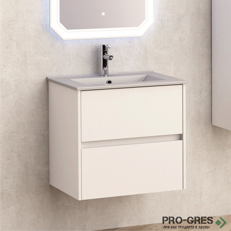 Долен шкаф за баня 60cm, с мивка, сив мат, Inter Ceramic  ICP 5955+ ICC 6066G