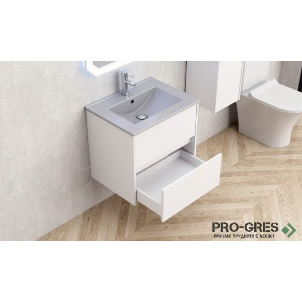Долен шкаф за баня 60cm, с мивка, сив мат, Inter Ceramic  ICP 5955+ ICC 6066G