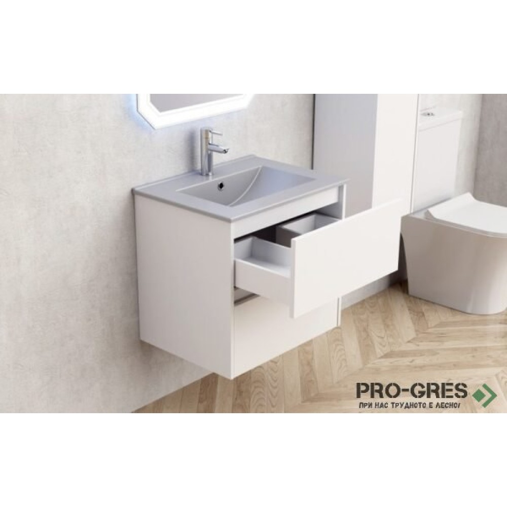 Долен шкаф за баня 60cm, с мивка, сив мат, Inter Ceramic  ICP 5955+ ICC 6066G