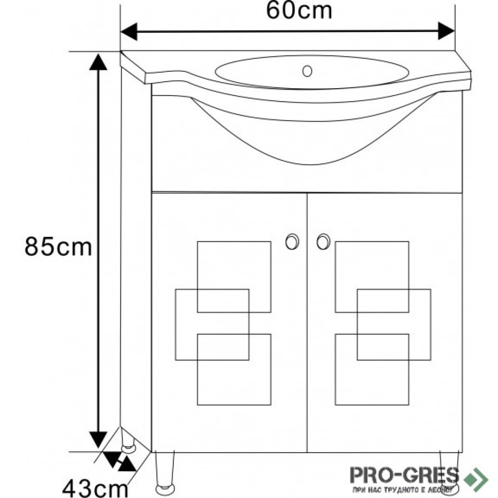 Долен PVC шкаф за баня 60см, Inter Ceramic ICP 6040 NEW