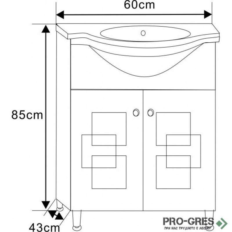 Долен PVC шкаф за баня 60см, Inter Ceramic ICP 6040 NEW