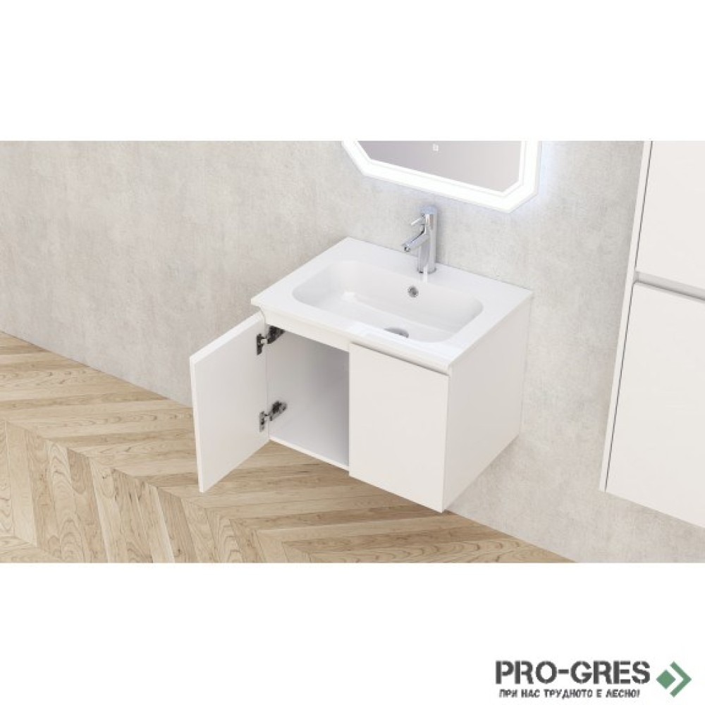 Долен шкаф за баня 60cm, с мивка, бял мат, Inter Ceramic ICP 6045+5955