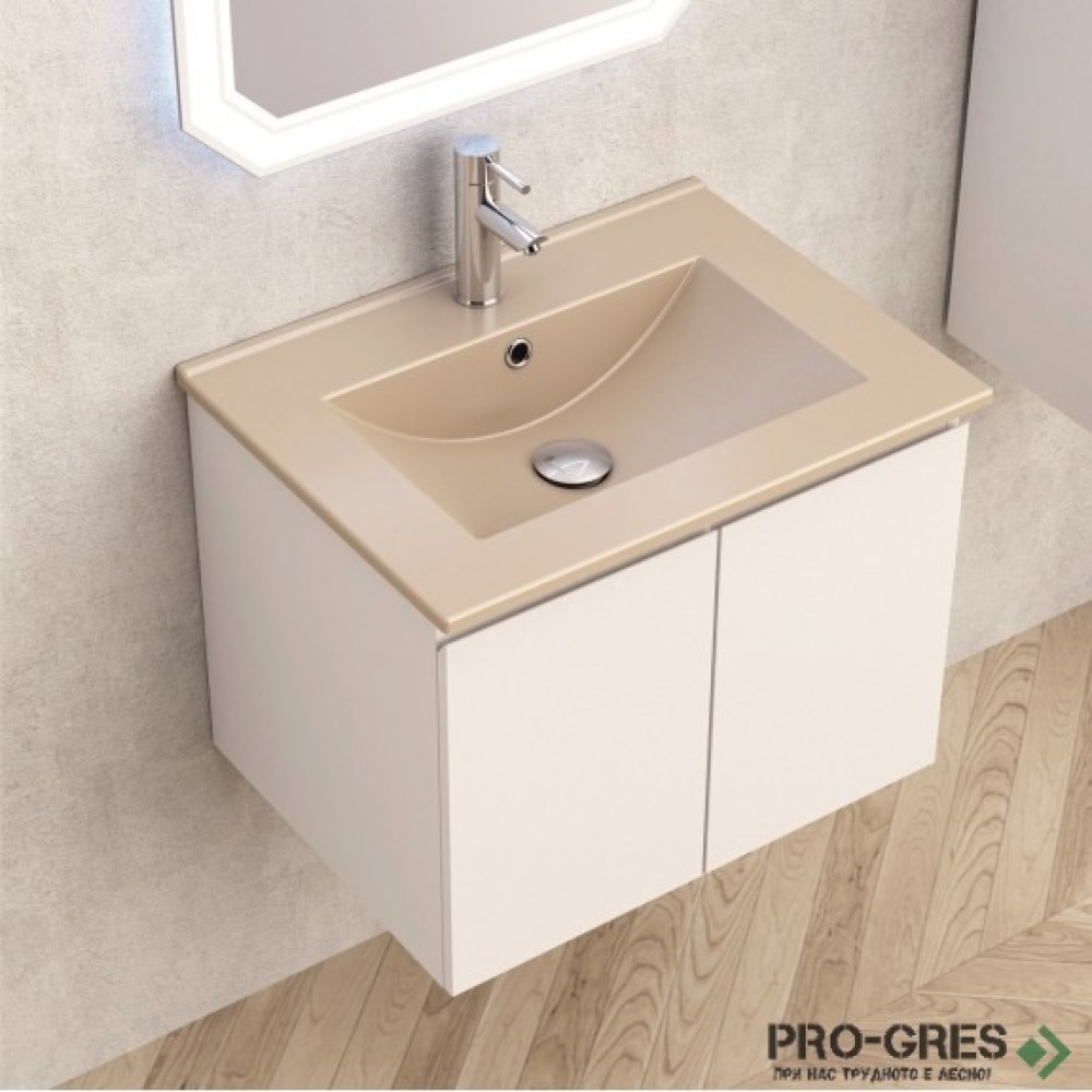 Долен шкаф за баня 60cm, с мивка, бежов мат, Inter Ceramic ICP 6045 +ICC 6066BG