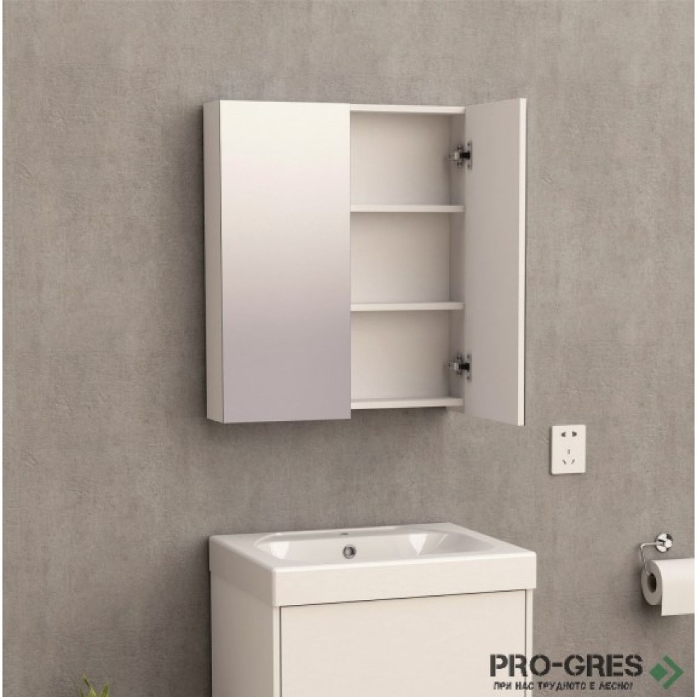 Горен огледален PVC шкаф за баня, 60×70, Inter Ceramic ICP 6049-2/6070 WHITE