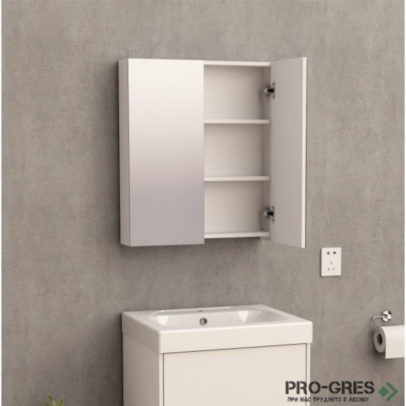 Горен огледален PVC шкаф за баня, 60×70, Inter Ceramic ICP 6049-2/6070 WHITE