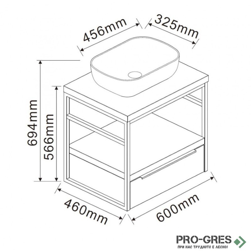 Шкаф за баня без мивка дървесен PVC, Inter Ceramic ICP 6056-039+887BLACK