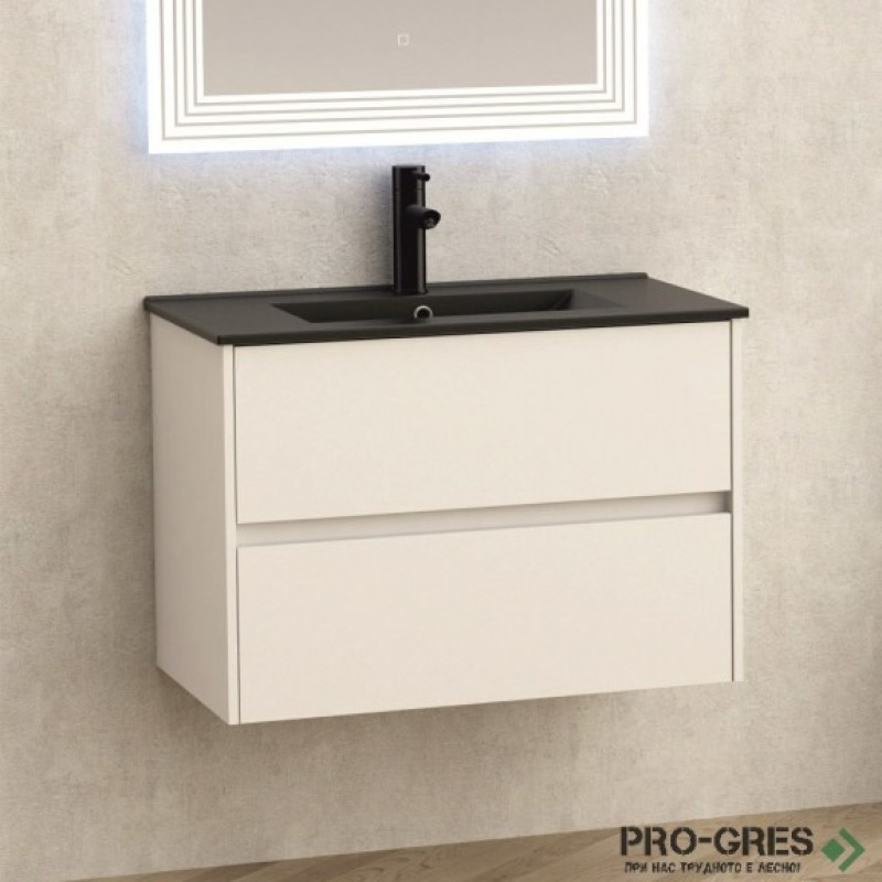 Долен шкаф за баня, с мивка,черен мат, Inter Ceramic ICP 7955+ ICC 8066B