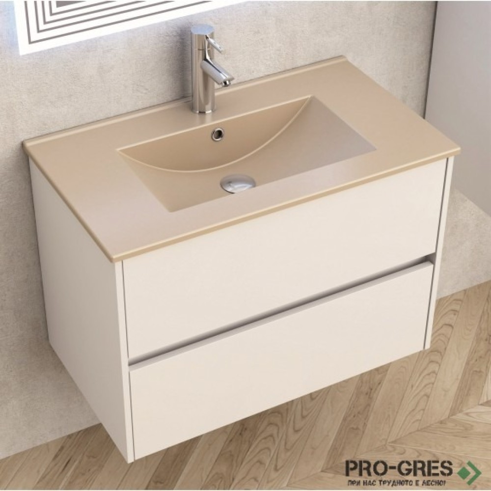 Долен шкаф за баня 80cm, с мивка, бежов мат, Inter Ceramic ICP 7955+ ICC 8066BG