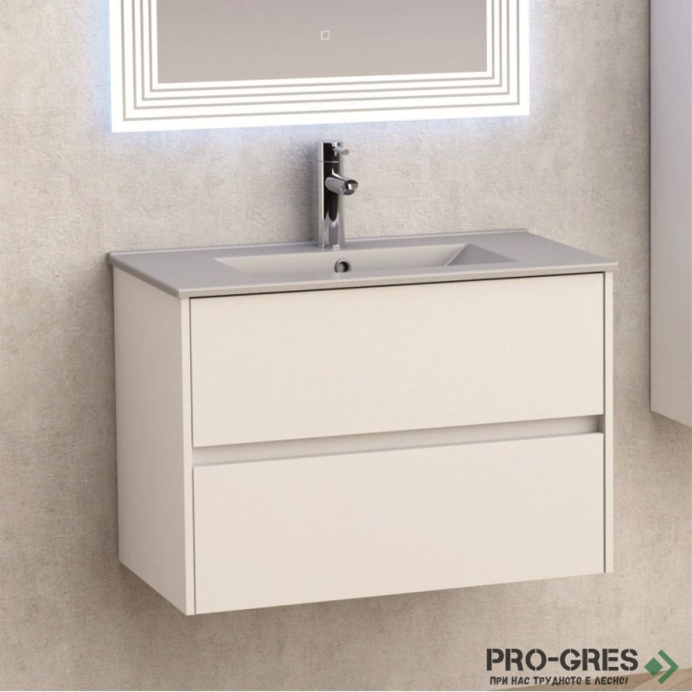 Долен шкаф за баня 80cm,с мивка, сив мат, Inter Ceramic ICP 7955+ICC 8066G