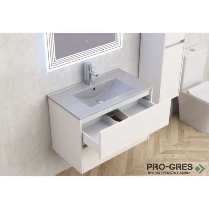 Долен шкаф за баня 80cm,с мивка, сив мат, Inter Ceramic ICP 7955+ICC 8066G