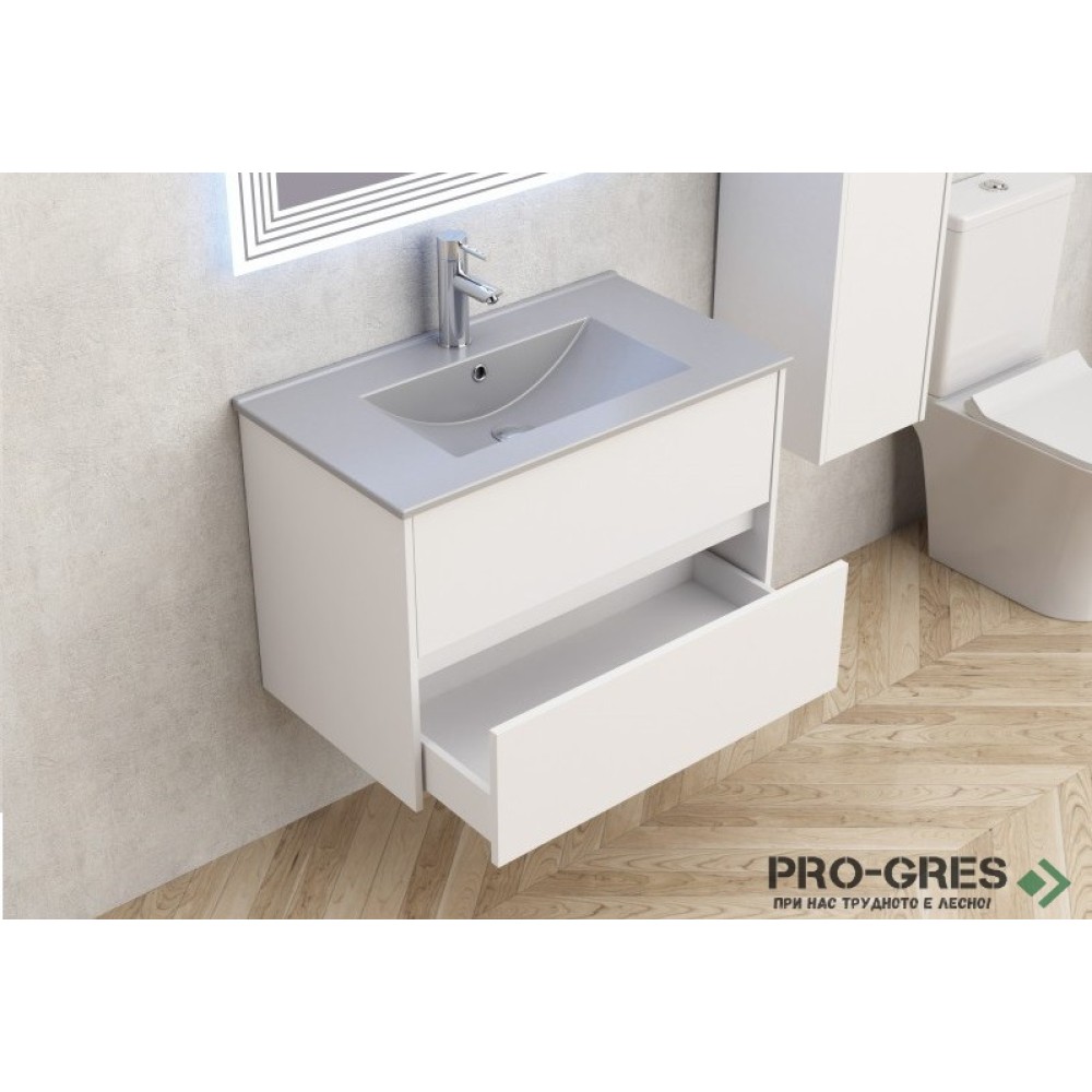 Долен шкаф за баня 80cm,с мивка, сив мат, Inter Ceramic ICP 7955+ICC 8066G