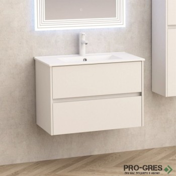 Долен шкаф за баня+мивка 80см, бял гланц, Inter Ceramic ICP 7955+ICC 8066MW