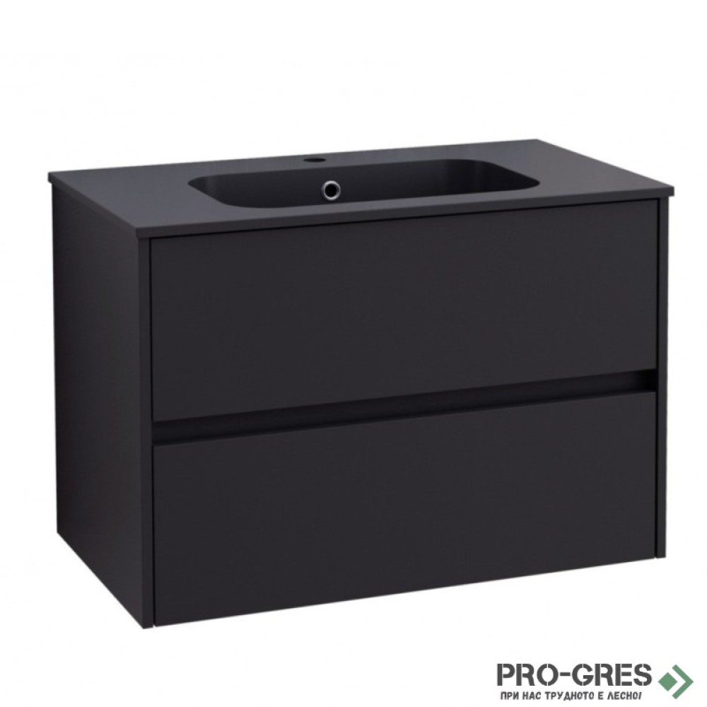 Долен шкаф за баня 80cm Блейк, черен мат, Inter Ceramic ICP 7955MB БЛЕЙК