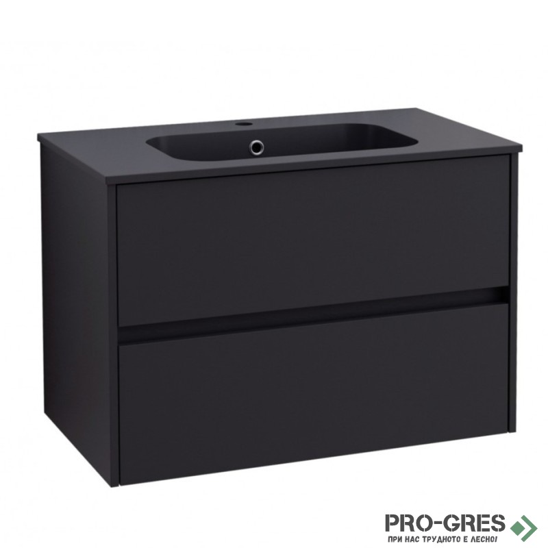 Долен шкаф за баня 80cm Блейк, черен мат, Inter Ceramic ICP 7955MB БЛЕЙК