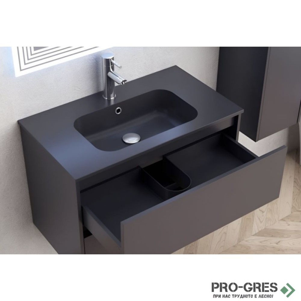 Долен шкаф за баня 80cm Блейк, черен мат, Inter Ceramic ICP 7955MB БЛЕЙК