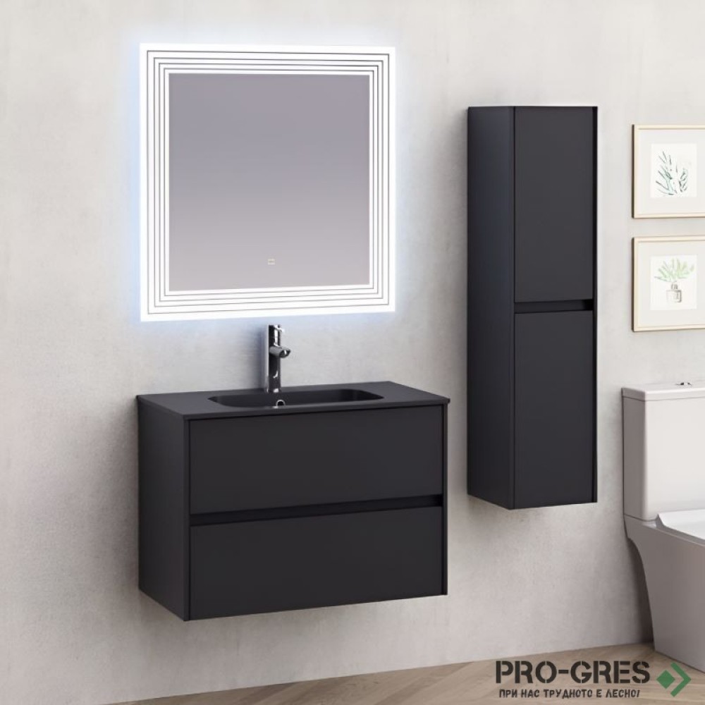 Долен шкаф за баня 80cm Блейк, черен мат, Inter Ceramic ICP 7955MB БЛЕЙК