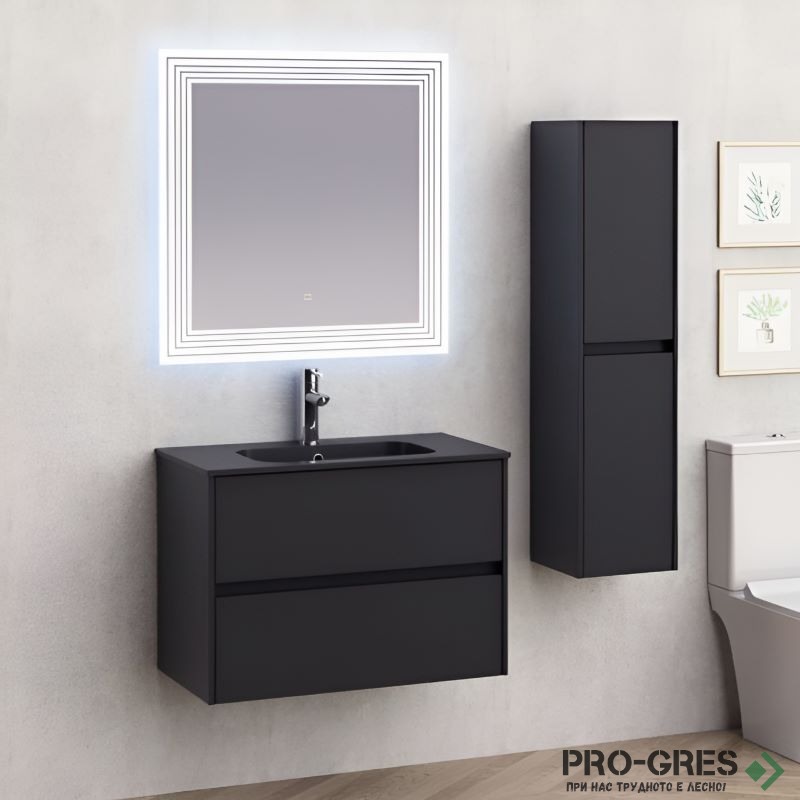 Долен шкаф за баня 80cm Блейк, черен мат, Inter Ceramic ICP 7955MB БЛЕЙК