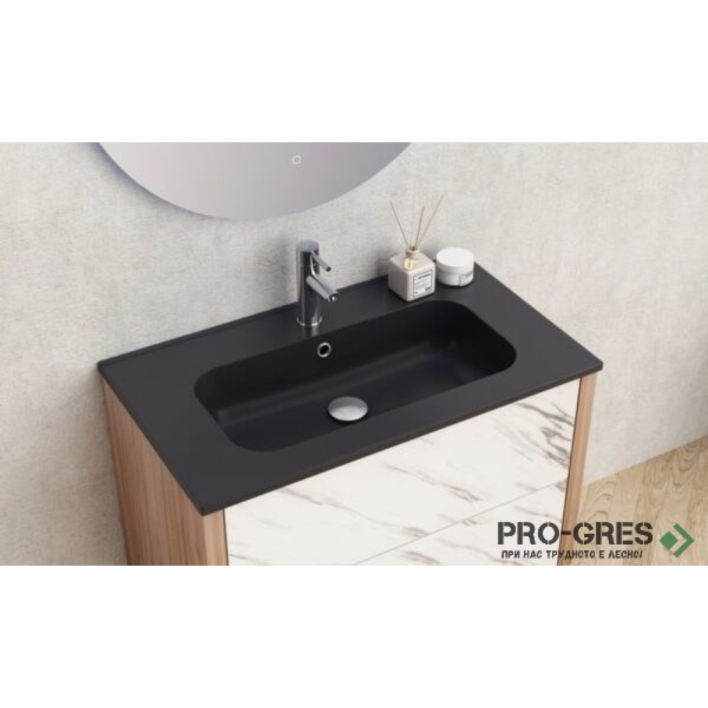 Долен шкаф за баня 81cm, с мивка, черен мат, Inter Ceramic  ICP 8050MB