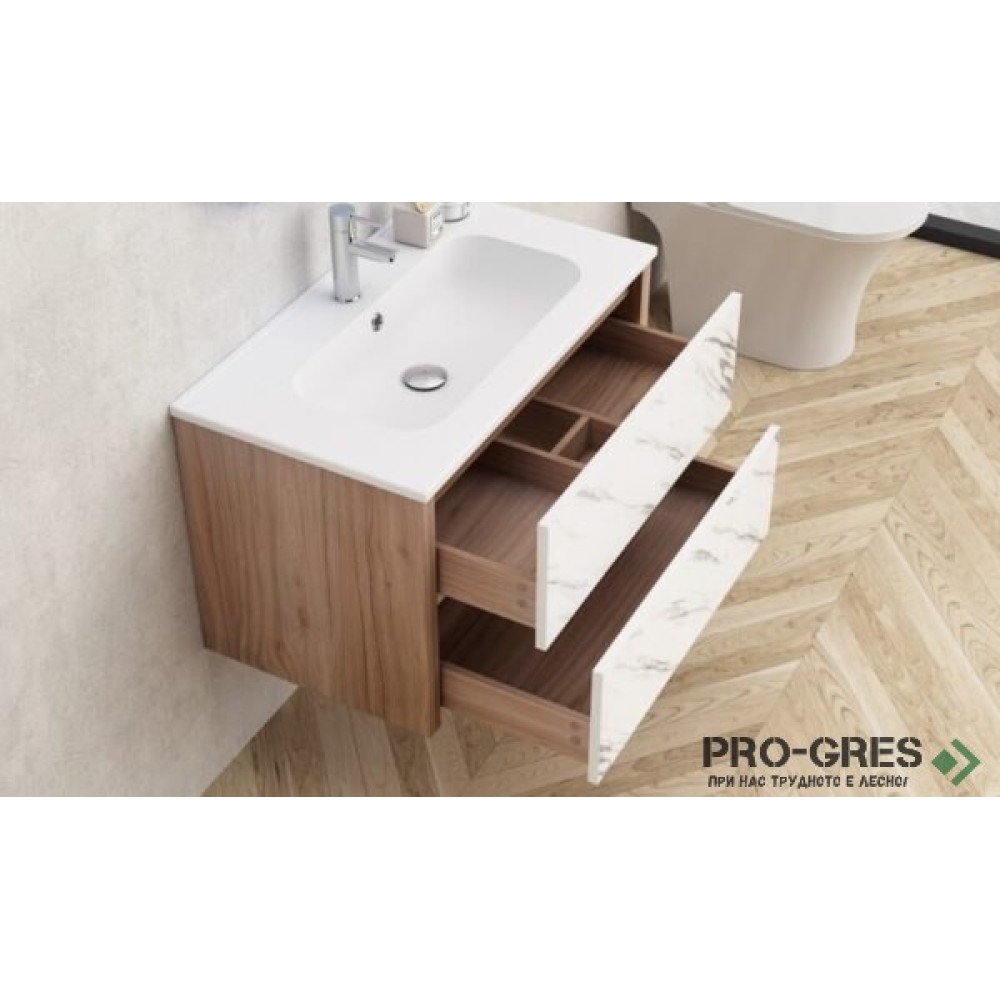 Долен шкаф за баня 81cm,с мивка, бял мат, Inter Ceramic ICP 8050MW