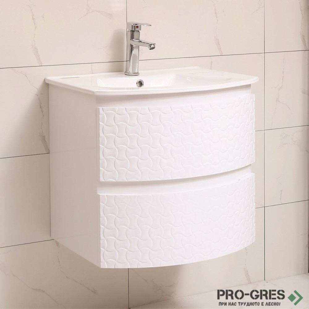 Долен шкаф за баня с мивка, бял мат, Inter Ceramic ICP 8055+8055-60