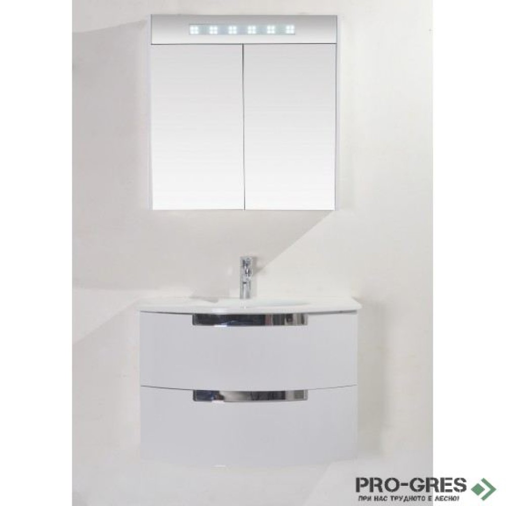 Долен PVC шкаф за баня със стъклен умивалник 80см, Inter Ceramic ICP 8064