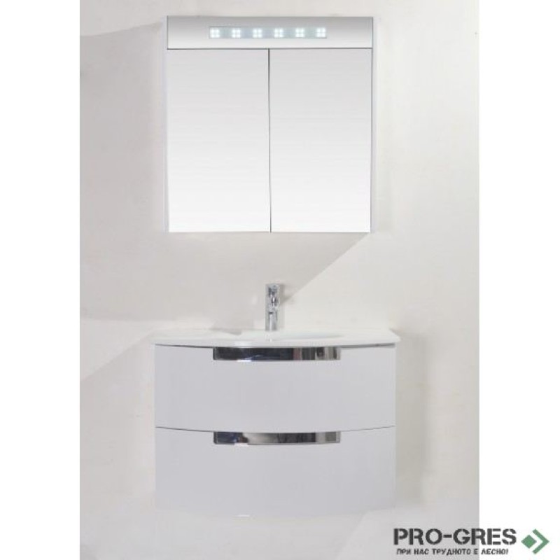 Долен PVC шкаф за баня със стъклен умивалник 80см, Inter Ceramic ICP 8064