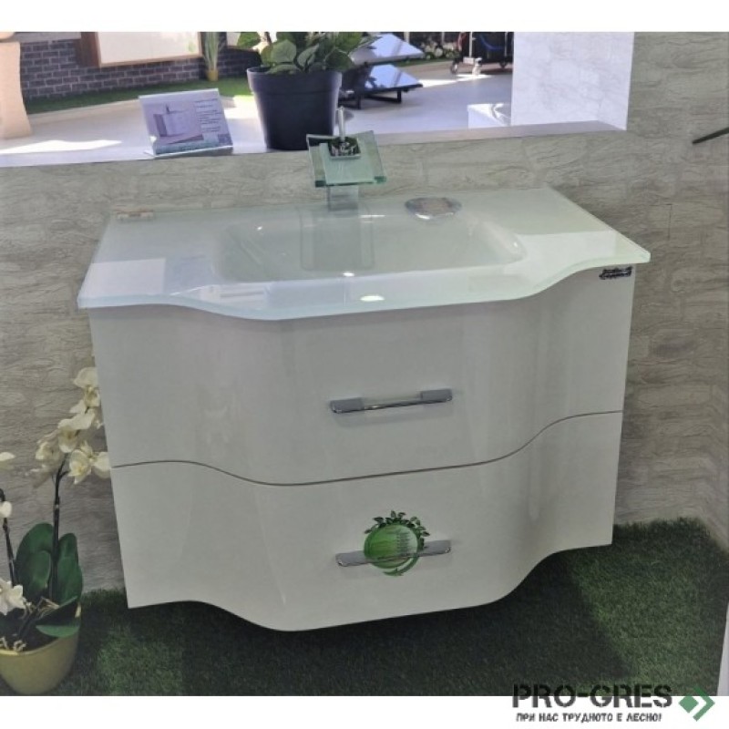 Долен PVC шкаф за баня със стъклен умивалник 80см, Inter Ceramic ICP 8080W