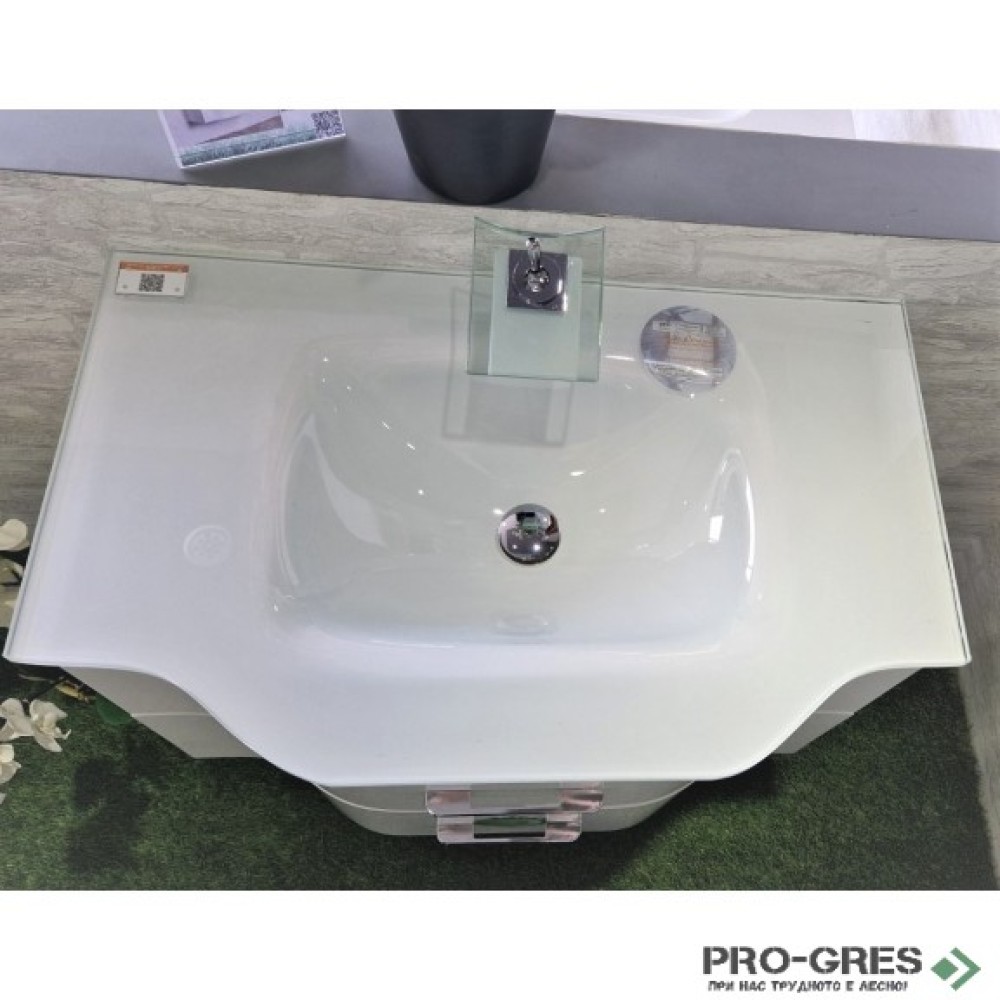 Долен PVC шкаф за баня със стъклен умивалник 80см, Inter Ceramic ICP 8080W