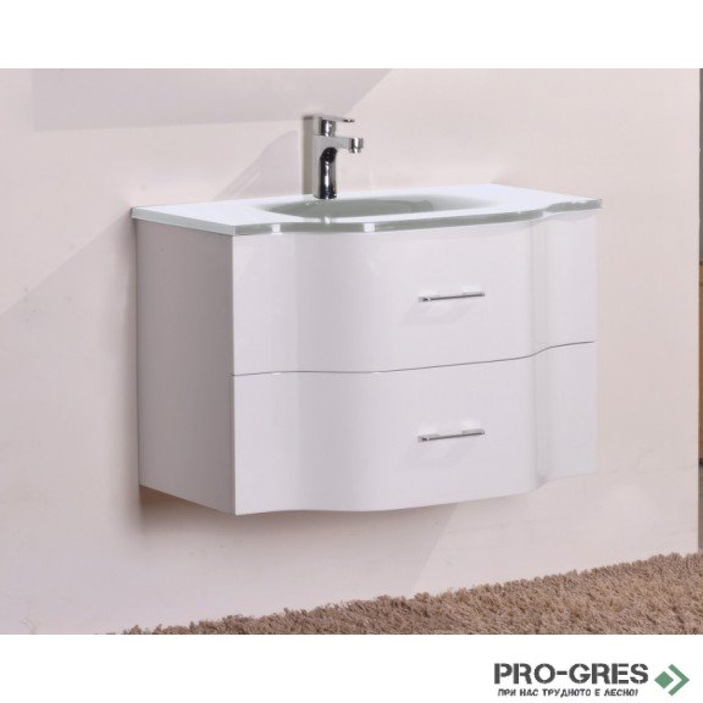 Долен PVC шкаф за баня със стъклен умивалник 80см, Inter Ceramic ICP 8080W