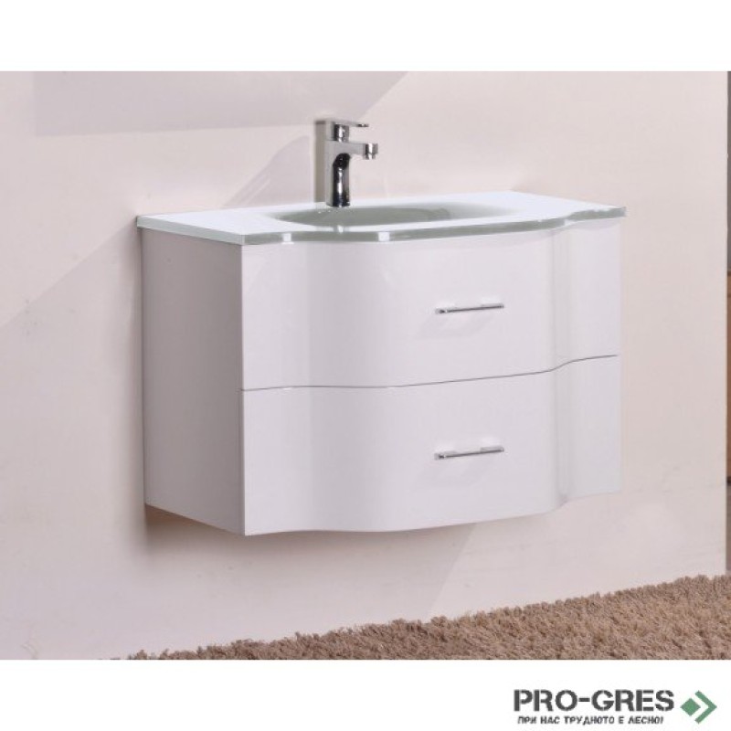Долен PVC шкаф за баня със стъклен умивалник 80см, Inter Ceramic ICP 8080W