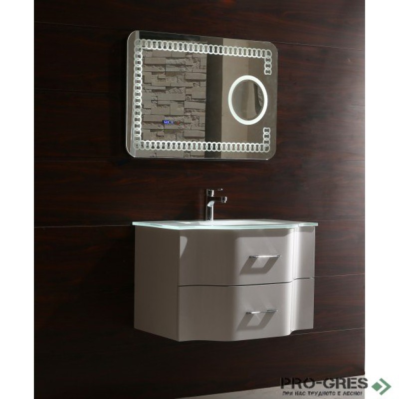 Долен PVC шкаф за баня със стъклен умивалник 80см, Inter Ceramic ICP 8080W