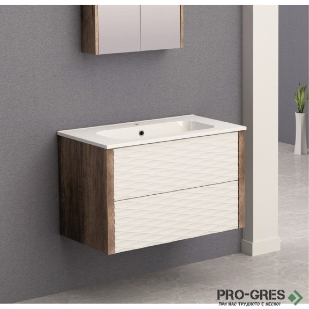 Шкаф за баня с мивка, 80см, бял гланц, PVC, Inter Ceramic ICP BG 8043+ICC 8066