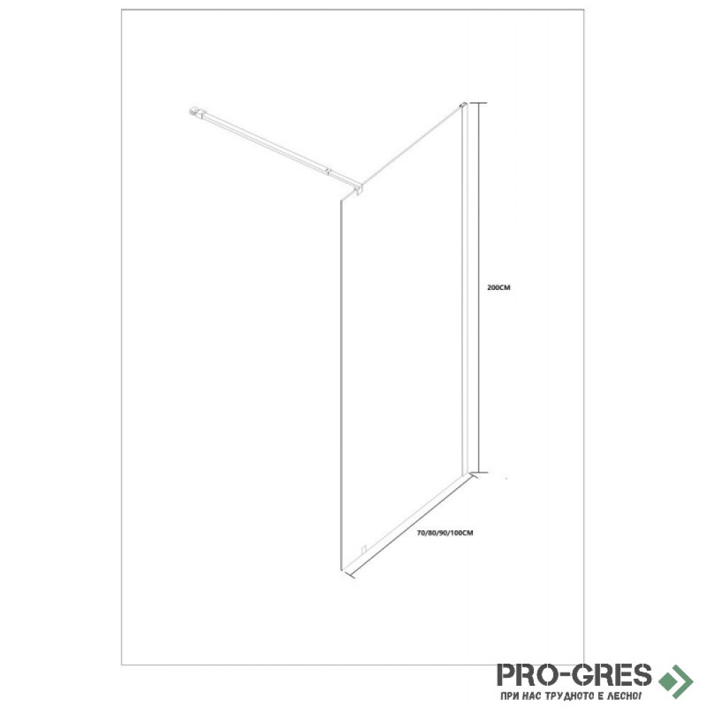 Параван за баня, стационарен, черен, 70см, 8мм MIRROR design glass, Inter Ceramic ICS 113B/70 BLACK PROFILE