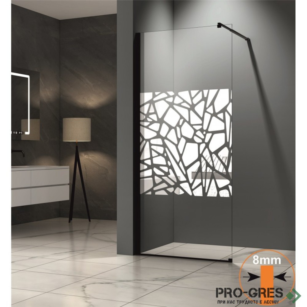 Параван за баня, стационарен, черен, 70см, 8мм MIRROR design glass, Inter Ceramic ICS 113B/70 BLACK PROFILE