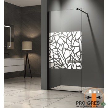 Параван за баня, стационарен, черен, 70-90см, 8мм MIRROR design glass, Inter Ceramic ICS 113B/70 BLACK PROFILE