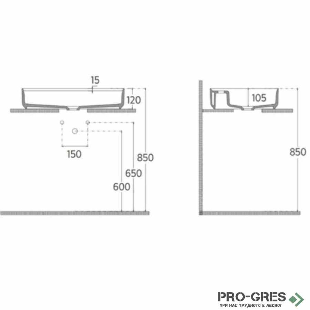 Мивка върху плот с отвор за смесител, 60x40см, бежова Isvea Infinity 10NF65060-2K
