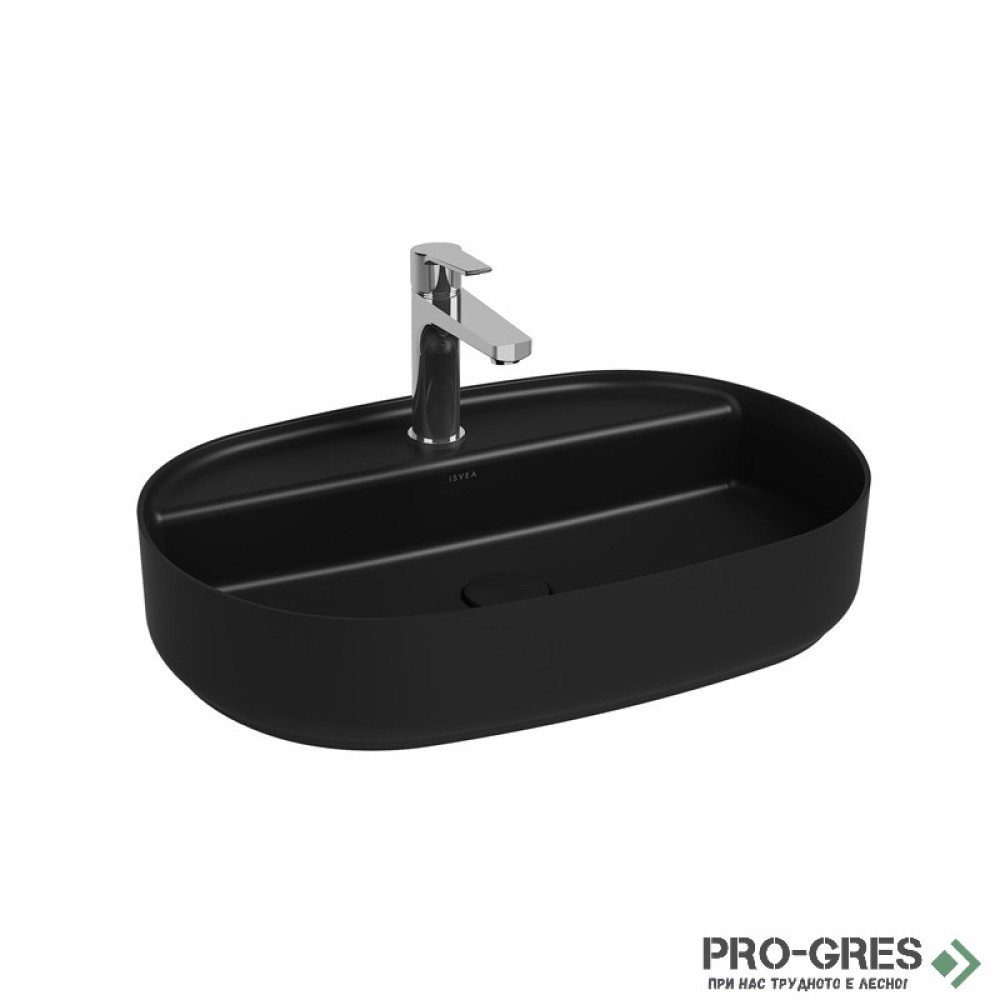 Мивка върху плот с отвор за смесител, 60x40см, черен мат Isvea Infinity 10NF65060-2N