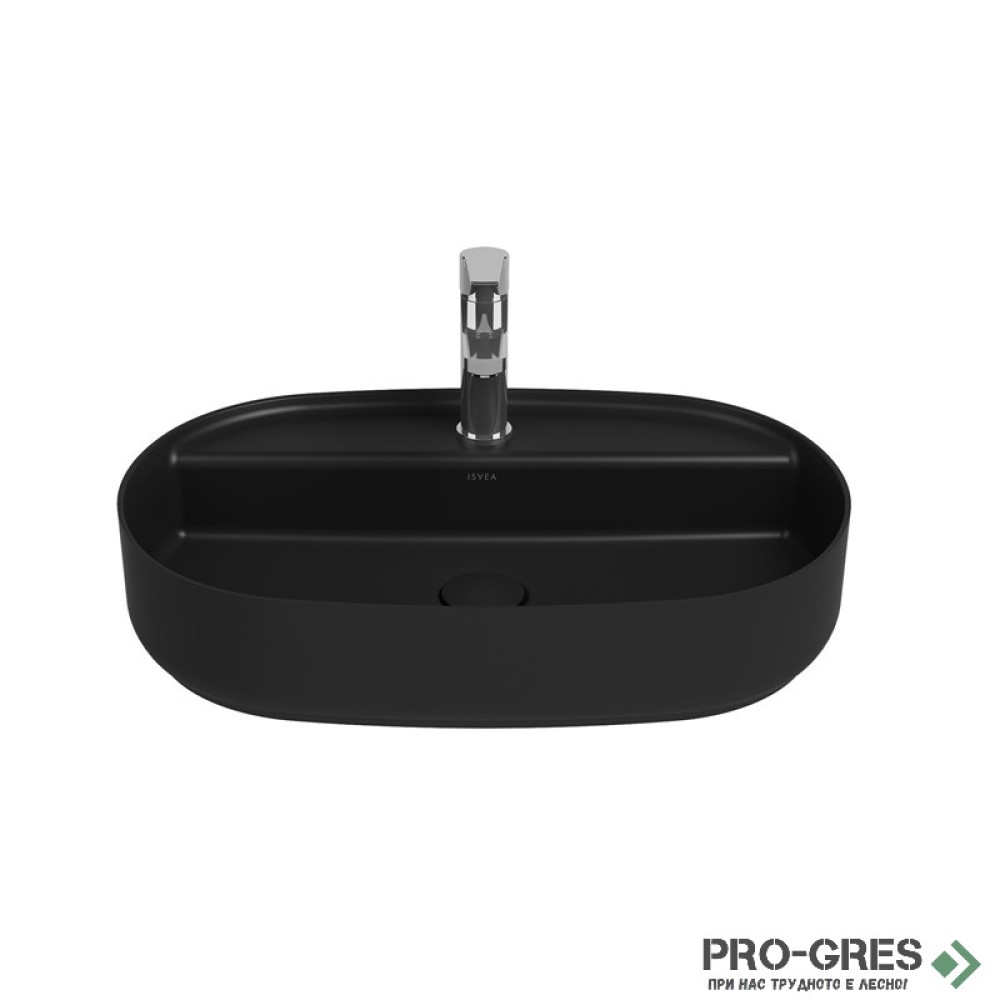 Мивка върху плот с отвор за смесител, 60x40см, черен мат Isvea Infinity 10NF65060-2N