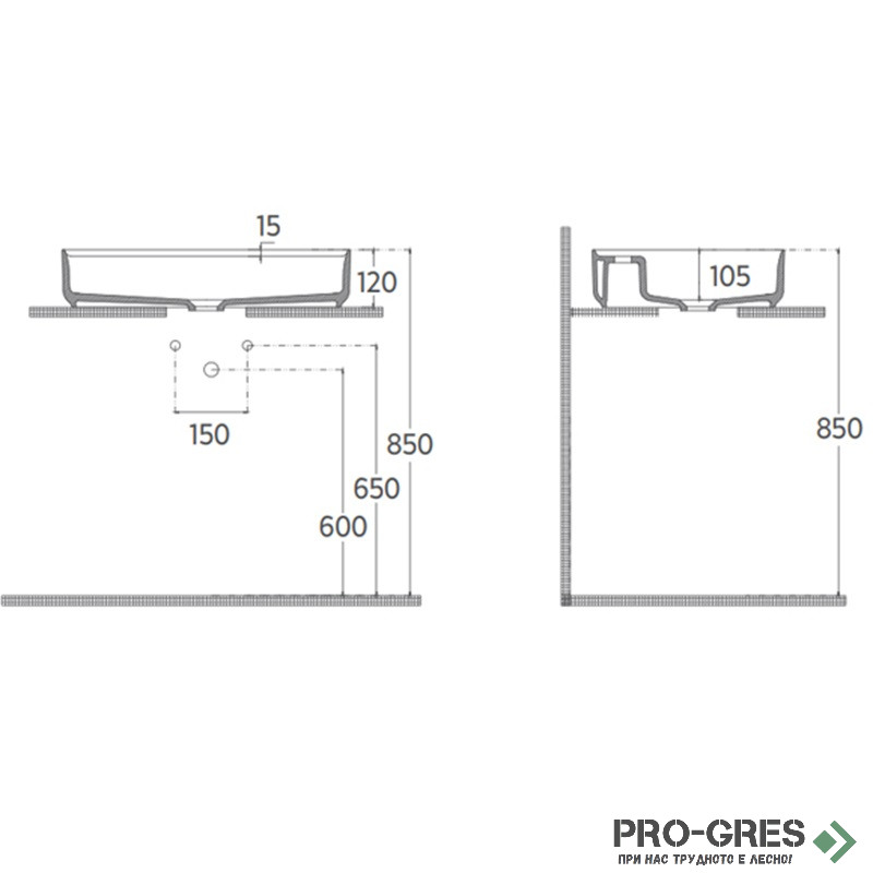 Мивка върху плот с отвор за смесител, 60x40см, бял гланц Isvea Infinity 10NF65060