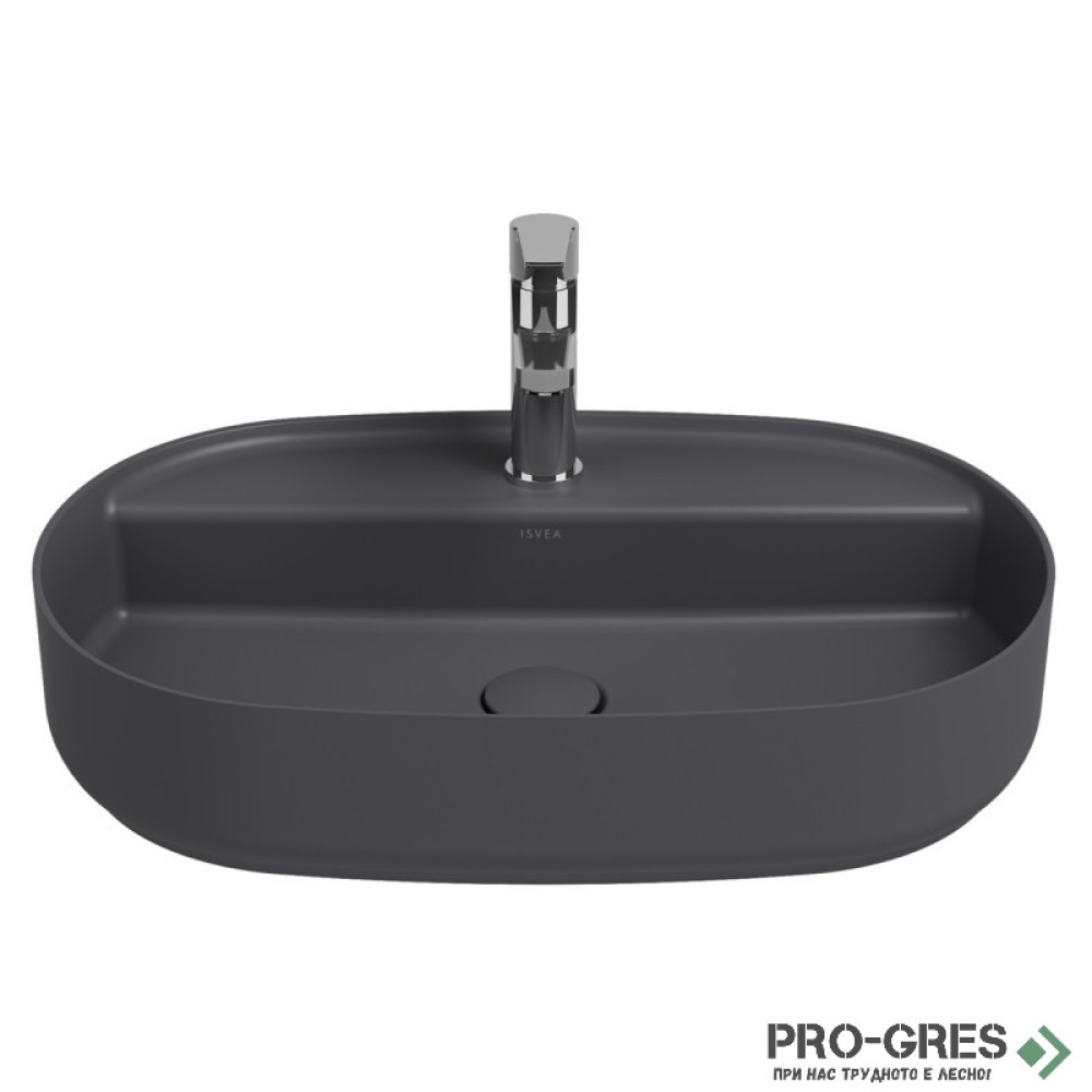 Мивка върху плот с отвор за смесител, 60x40см, антрацит Isvea Infinity 10NF650602C