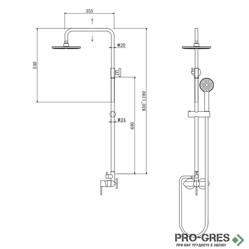 Душ система със смесител за душ и ръчен душ, хром KARAG ARTEMIS CF031M-C