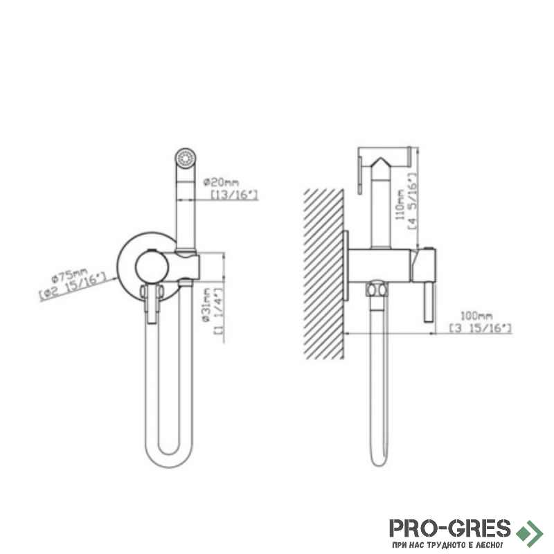 Хигиенен душ за вграждане, хром, Karag ARTEMIS SO746-C